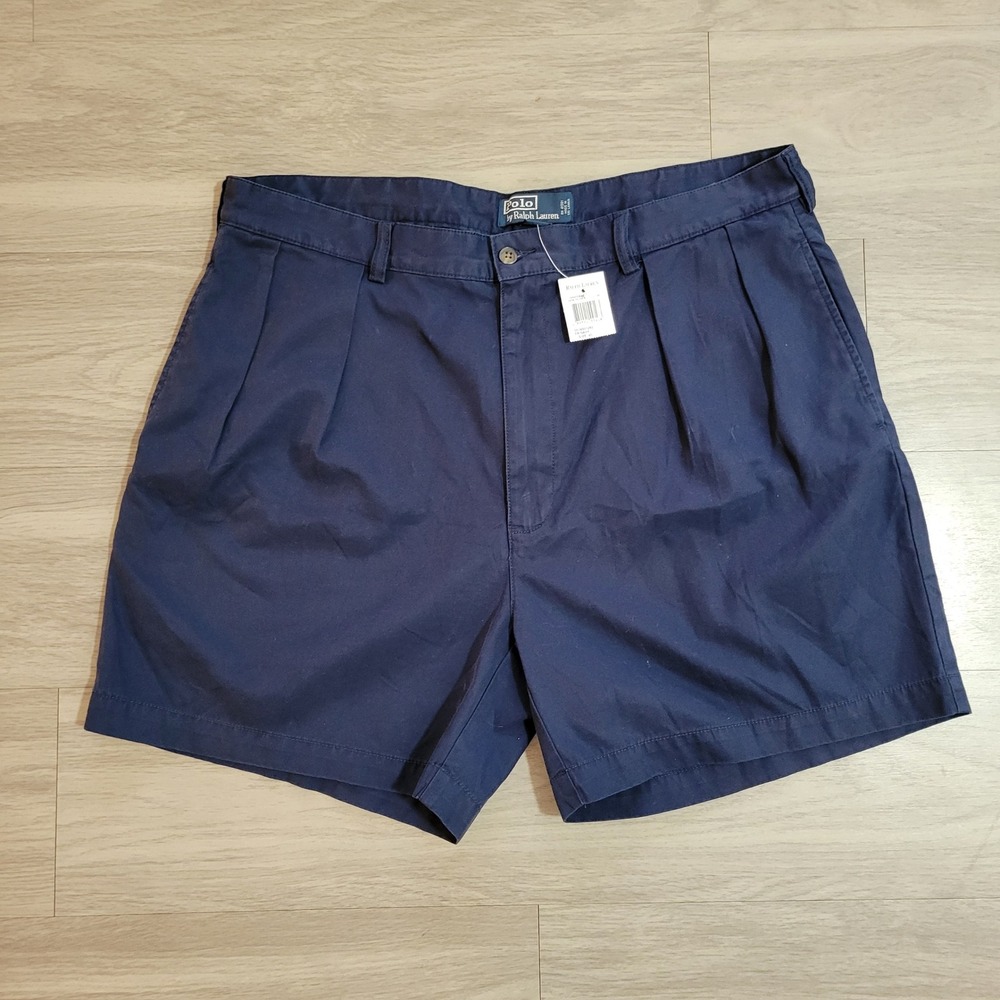 VTG Polo Ralph Lauren Andrew Short Mens 38x6 Navy Blue Pleated Chino Cotton NWT